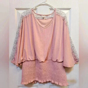 143 Story by Line Up Women's Smocked Waist Lace Sleeves Blouse Plus Size 3x